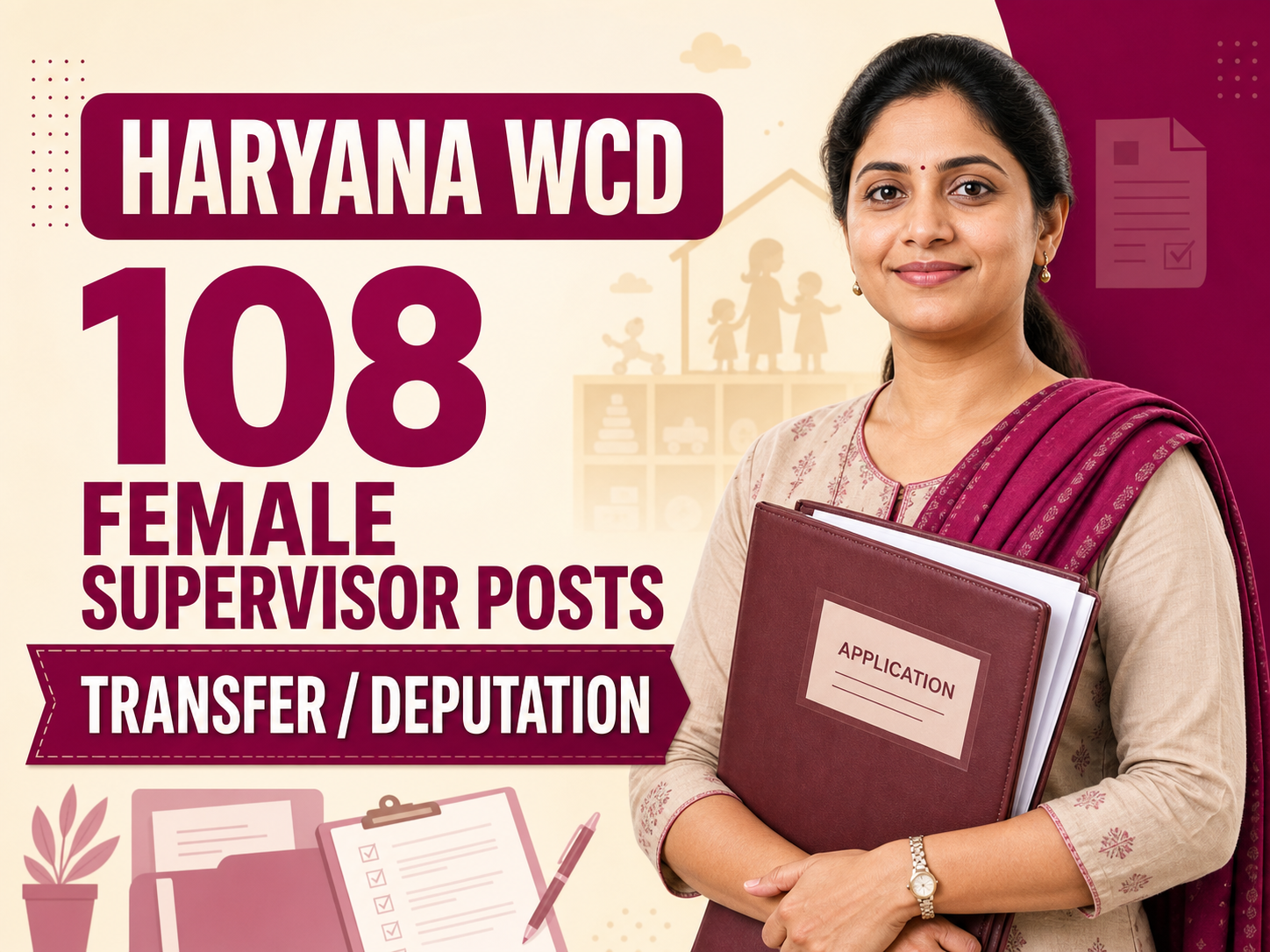 Cover image for Haryana Female Supervisor Recruitment 2026 – 108 Transfer/Deputation Posts