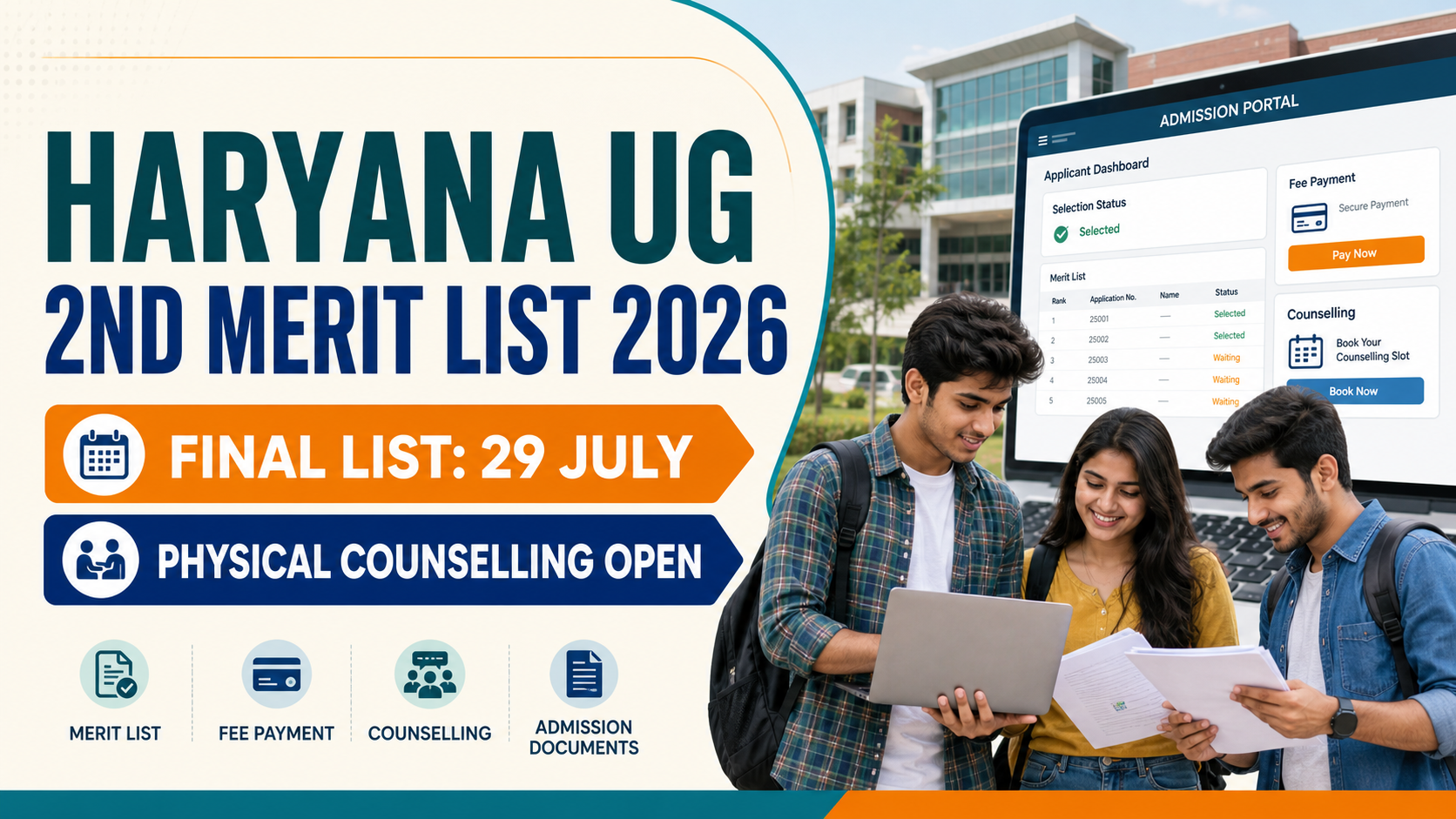 Cover image for Haryana UG College 2nd Merit List 2026 – Final Selection List