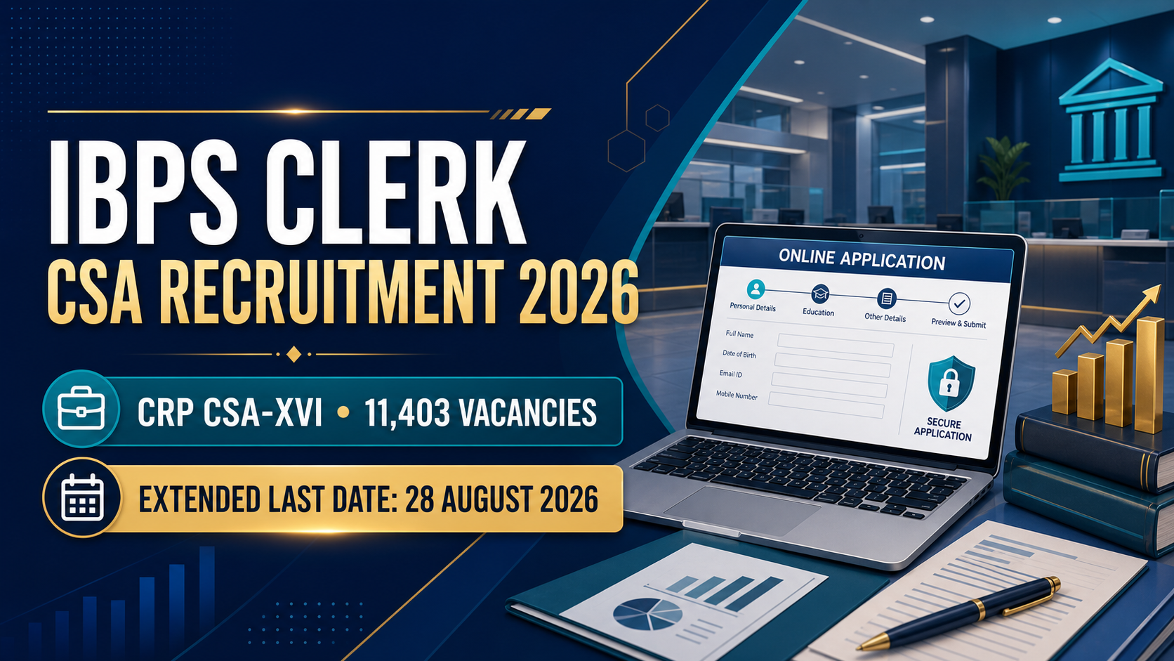 Cover image for IBPS Clerk CSA Recruitment 2026 – 11,403 CRP CSA-XVI Posts